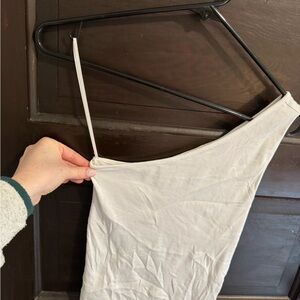 White Ribbed Asymmetrical Strap Tank